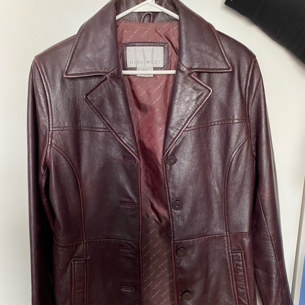 Reduced!  Nine West genuine leather burgundy Jacket coat